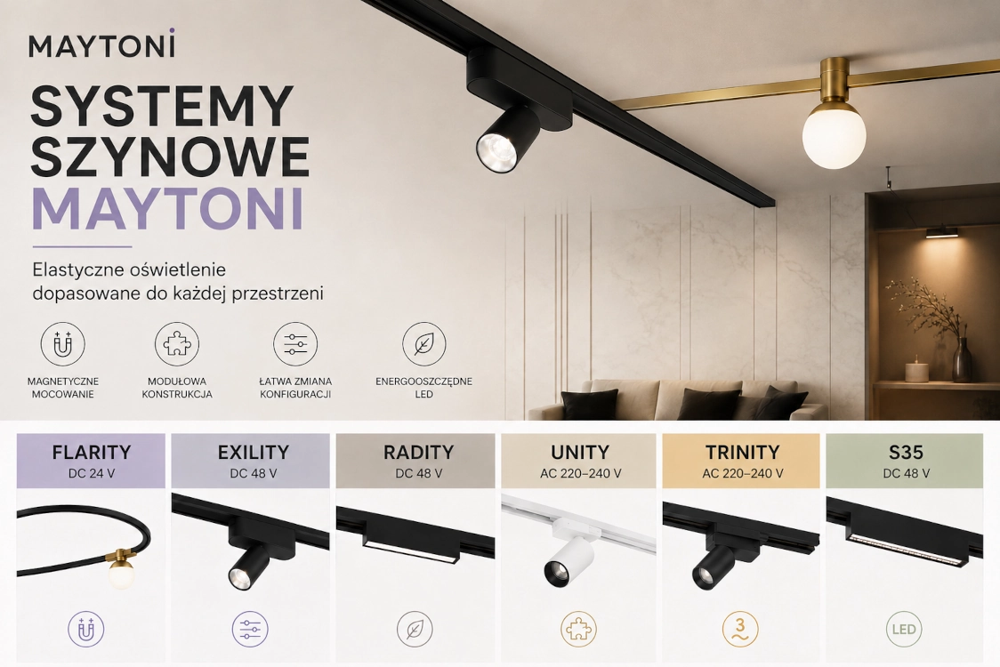 Maytoni railsystemen: magnetische, modulaire en 1-/3-fase oplossingen voor flexibele verlichting in elk interieur
